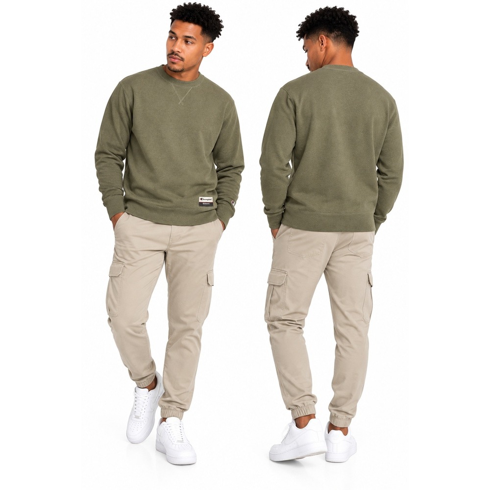 Champion Originals Mens Crewneck Sweatshirt Olive Green Heather C Logo Jock Tag
